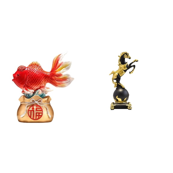CarpNettore Chinese Feng Shui Fish Statue Decorative Statue Desktop Figurine Horse Statue Resin Ornament Suitable for Gift Giving Home Decoration Office Decor Boo