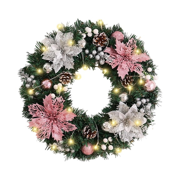 CarpNettore Christmas Wreath Artificial Garland with Light Simulation Round Xmas Decor Wall 30cm