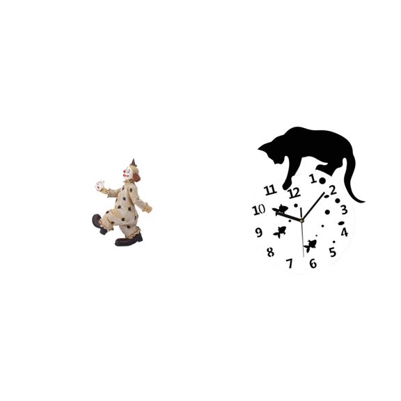 CarpNettore Clown Figurine Sculpture Collection Desk Ornament for Dining Room Decor Gift Silent Hanging Cat Wall Clock Quiet Movement Living Room Non Ticking Analog Clock for Farmhouse Home