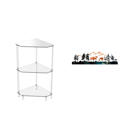 CarpNettore Corner Side Table Acrylic Corner Side Table 3 Tier End Table Small Side Table for Living Room Bedroom Bathroom Wall Sculpture Metal Farmhouse Wall Art