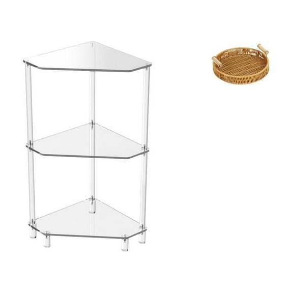 CarpNettore Corner Side Table Acrylic End Table Woven Storage Baskets Handmade Basket Organizer Round Bread Tray Rectangle Tray for Suitable for Living Room Bedro