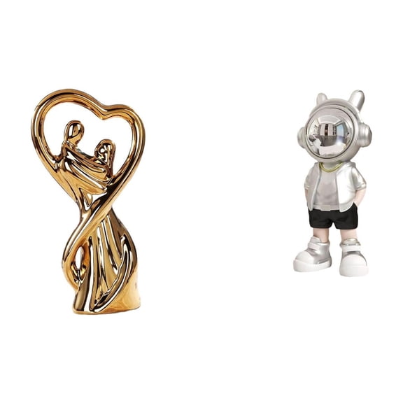 CarpNettore Couple Astronaut Figurine Statue Souvenirs Gift Lovers Sculpture Valentine's Day Ornament for Anniversary Girlfriend Family Male Tabletop