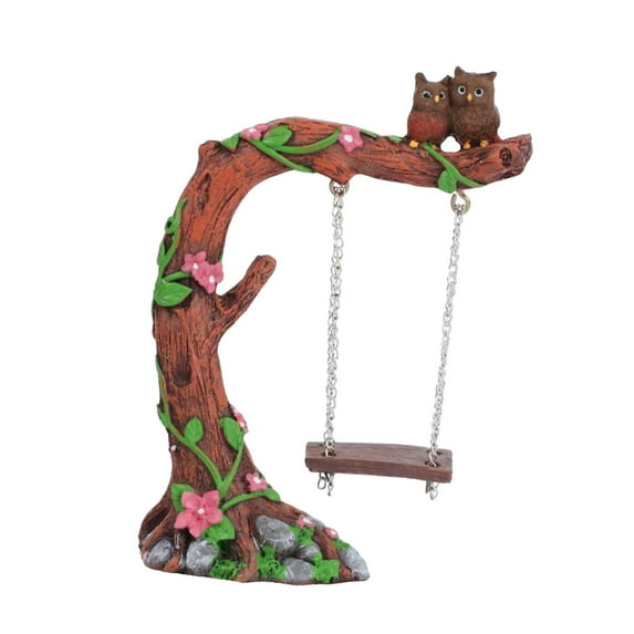 CarpNettore Couple Owls on A Tree Hanging Chair Figurine Miniature Landscape Decor Art Table
