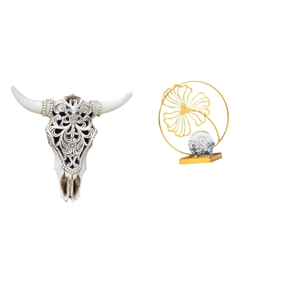 CarpNettore Cow Head Leaf Wall Decor Ornament Hanging Craft Tribal Bull Sculpture Art Iron Figurine Decorative Gift Collectible for Office Farmhouse Bedroom