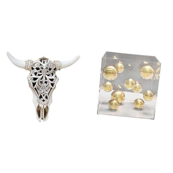 CarpNettore Cow Head Wall Decor Ornament Hanging Craft Bull Head Sculpture Art with Transparent Acrylic Cover Ball Tabletop Decoration Versatile Home Decor for Office Farmhouse Bedroom Balcony