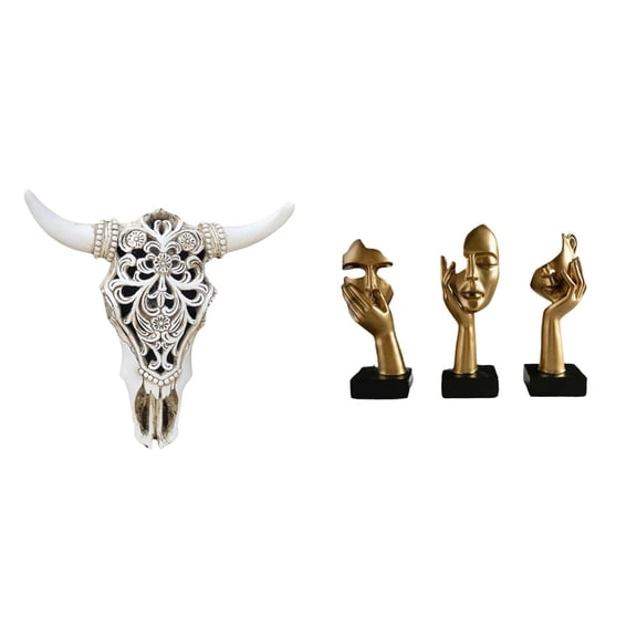 CarpNettore Cow Head Wall Decor Tribal Bull Head Sculpture Wall Hanging Art Resin Thinker Statues Tabletop Decorations Abstract Art Sculptures for Office Farmhouse Bedroom Living Room