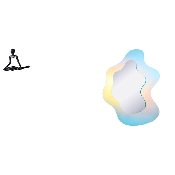 CarpNettore Creative Abstract Thinker Sculpture and Wavy Acrylic Mirror Unique Modern Decorative Figurine for Bedroom Bathroom Entrance Housewarming Gift