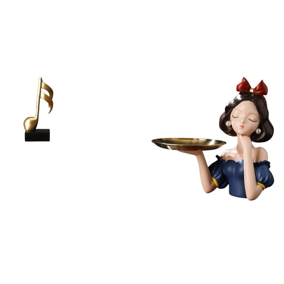 CarpNettore Creative Resin Music Princess Sculpture Figurine Tabletop Ornament Modern Art Centerpiece Multipurpose Key Holder Tray for Desk Living Room Housewarmi