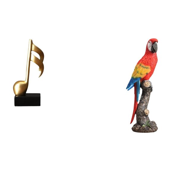 CarpNettore Creative Resin Parrot Music Note Sculpture Figurine Tabletop Ornament Centerpiece for Desk Fireplace Housewarming Gift Holiday Garden Bedroom Porch in