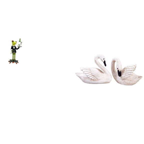 CarpNettore Creative Waiter Frog Swan Statue Animal Sculpture Decorative Figurine Tabletop Ornament Resin Sculptures Cake Topper Home Couple Bird Figures for Fireplace Entrance Shelf Birthday