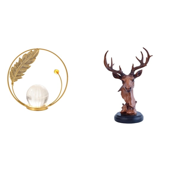 CarpNettore Crystal Ball Deer Head Sculpture Metal Figurine Craft Animal Statue Desk Indoor Ornament Decorative Adornment Resin Statue for Hallway Fireplace Bedroom Living Room Office