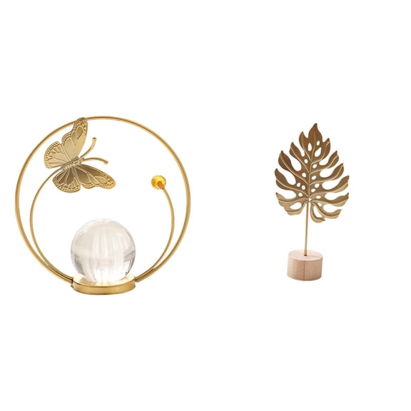 CarpNettore Crystal Ball Leaf Sculpture Metal Figurine Desk Ornament Statue Stand Abstract Shaped Nordic Creative Crafts for Hallway Fireplace Bedroom Living Room Office Table Party Home