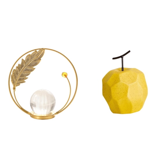 CarpNettore Crystal Porcelain Ball Fruit Metal Sculpture Geometric Ornament Collectible Statue Stand for Desk Table Hallway Bedroom Living Room Office