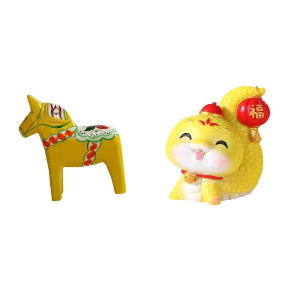 CarpNettore Dalecarlian Horse and Cartoon Snake Resin Figurine Sculpture for Bookshelf Tabletop Shelf Cabinet Home Decor Centerpiece Bedroom Office Gift