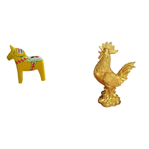 CarpNettore Dalecarlian Horse and Rooster Sculpture Collectible Animal Figurine for Home Decor Bookshelf Entrance Cabinet Birthday Housewarming Anniversaries
