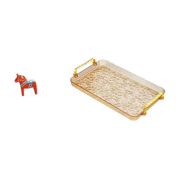 CarpNettore Dalecarlian Horse Sculpture Dessert Plate Coffee Table Tray with Handle for Bookshelf Entrance Cabinet Dining Room Home Decor Party