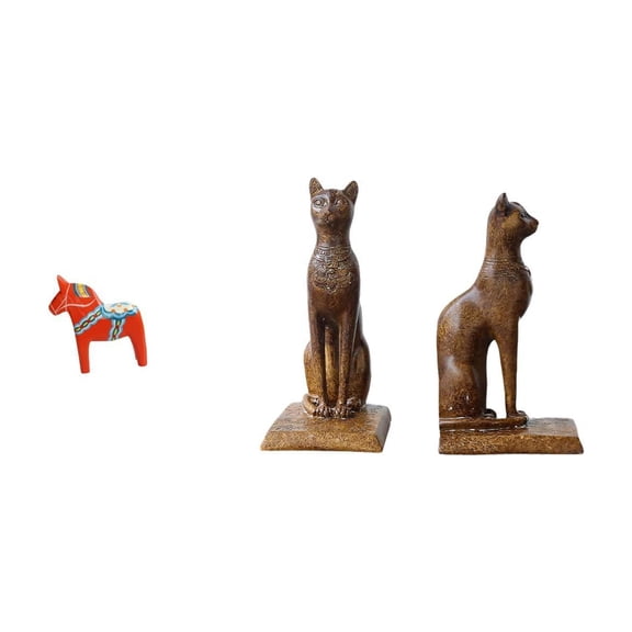 CarpNettore Dalecarlian Horse and Egyptian Cat Statues Decorative Figurines for Bookshelf Entrance Cabinet Tabletop Ornament Home Office Decor Gift