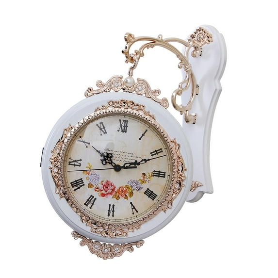 CarpNettore Decorative Double Sided Wall Clock Vintage Farmhouse Hanging Clock for Office or White