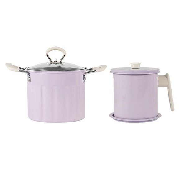 CarpNettore Deep Fryer Pot Cooking Pot Multifunction with 1.4L Oil Strainer Pot Glass Lid 3L Purple