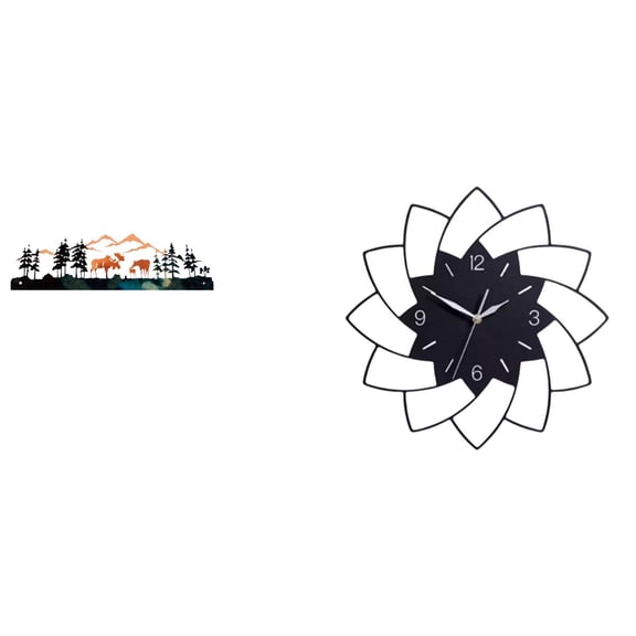 CarpNettore Deer Flower Sculpture Hanging for Garden Fence Outdoor Indoor Porch Decorative Acrylic Wall Clock Shaped Quiet Simple Decorative Clocks for Bedroom Ca