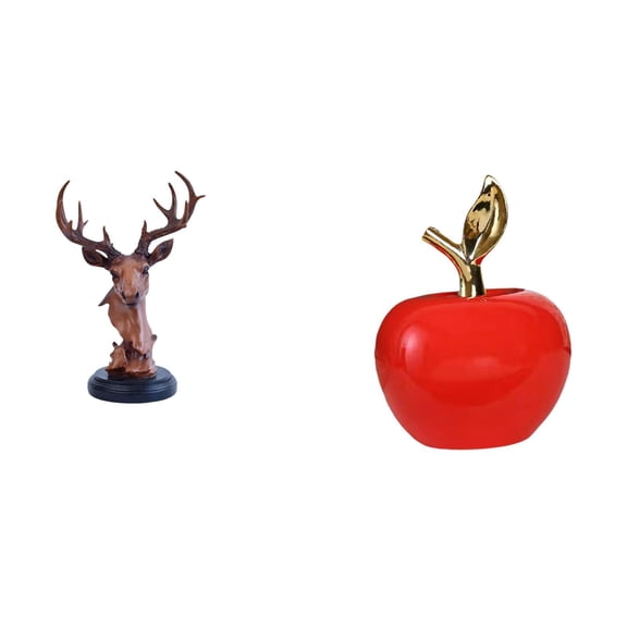 CarpNettore Deer Head Ornament Figurine Craft Animal Fruit Statue Home Decor Decorative Adornment Resin Ceramic Sculpture for NightStand Desktop Cafe Study Room Holiday