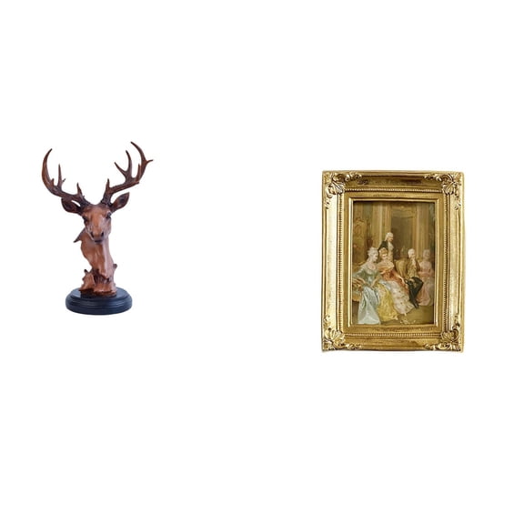 CarpNettore Deer Head Resin Ornament Figurine Craft Animal Statue Decorative Adornment Photo Frame Card Display Holder Poster Glass Front Picture Frame for Desktop Tabletop Wall Display Bedroom