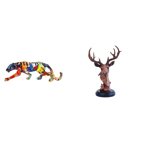 CarpNettore Deer Head Sculpture Animal Craft Figurine Walking Ornament for Decoration Bookshelf Indoor Home Shelf Decorative Adornment Resin Statue for NightStand Desktop