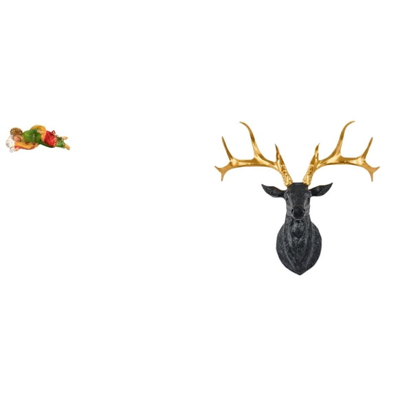 CarpNettore Deer Head Statue Resin Deer Head Wall Mount Elk Sculpture Figurine Religious Animal Ornament Rich Coloring Detailed Design Suitable for Home Office Ch