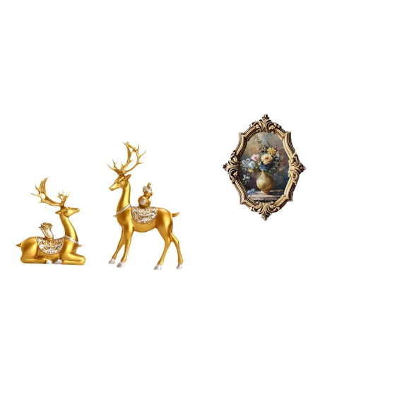 CarpNettore Deer Statues Desktop Figurine Modern Decorative Figurines Photo Frame Picture Frame Resin Material Suitable for Living Room Bedroom Office Shelf Desk