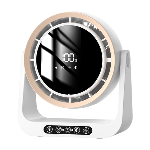 CarpNettore Desk Fan 90 degree Tilt Head Hangable Table Fan LED Display Personal Fan Portable Fan White
