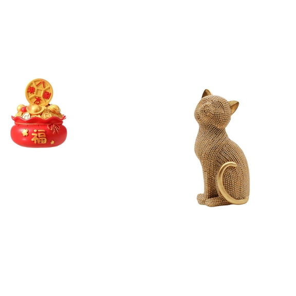 CarpNettore Desktop Sculpture Cat Statue Figurine Treasure Basin Resin Ornament Creative Decorative Figurine Sturdy Material Suitable for Birthday Gift Home Offic