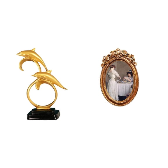 CarpNettore Dolphin Figurine Desktop Ornaments Modern Lifelike Collectible Home Desk Decoration Ornate Photo Frame Small Resin Picture Frame Hanging Decorative Tabletop Display Holder Stand for