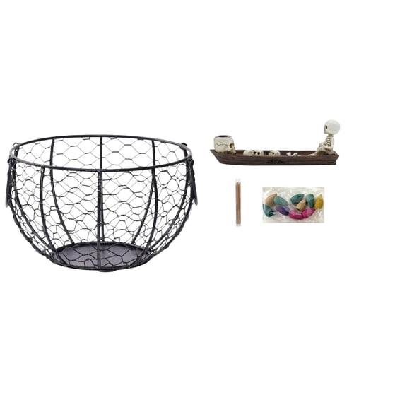 CarpNettore Eggs Wire Storage Basket Iron Wire Woven Basket Country Fruit and Vegetable Basket Skull Ship Incense Burner Tabletop Ornament Halloween Decoration Sculpture Incense Cone Holder for