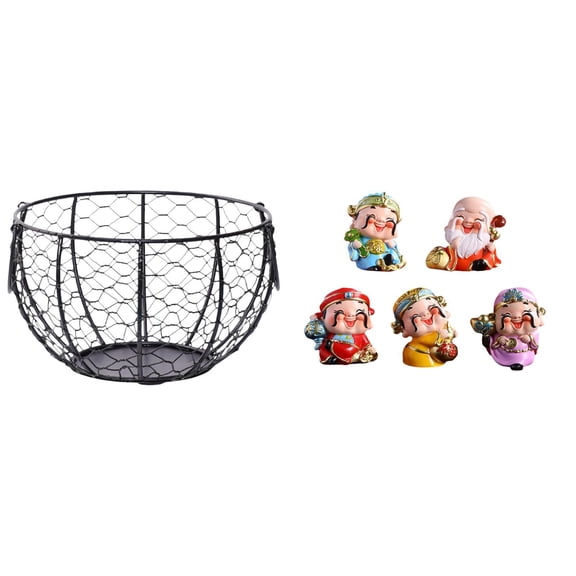 CarpNettore Eggs Wire Storage Basket Iron Woven Fruit Vegetable Kitchen Countertop Bathroom Mini Resin Statue Tabletop Sculpture Decor