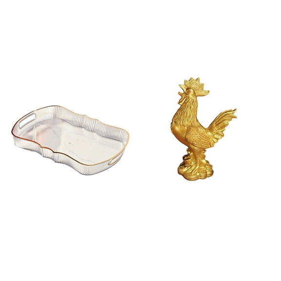 CarpNettore Elegant Breakfast Vanity Tray with Rooster Figurine Feng Shui Decor for Home Cafe Bathroom Fruit Storage and Housewarming Anniversaries