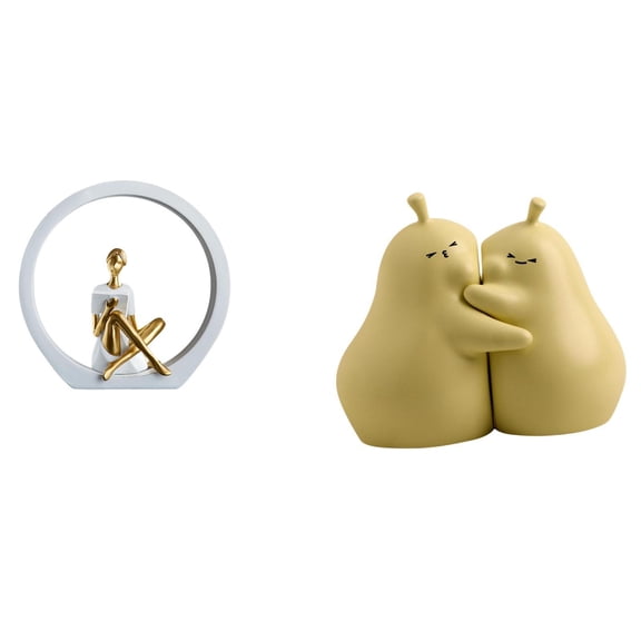 CarpNettore Elegant Ceramic Girl Hugging Pear Figurine Women Statue Book Stand Fine Workmanship Table Centerpieces Bedroom Readers Gift Bookshelf Ornament