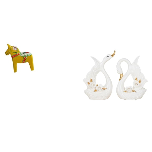 CarpNettore Elegant Dalecarlian Horse and Swan Ceramic Animal Sculpture Collectible Ornament for Bookshelf Cabinet and Home Entrance Decoration
