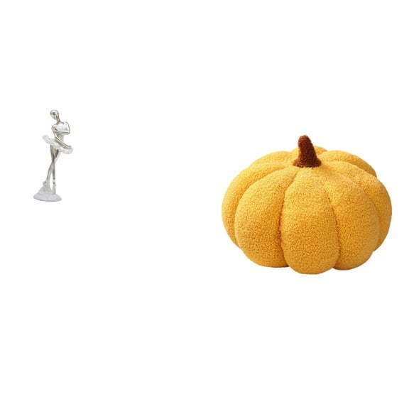 CarpNettore Elegant Dancing Girl Sculpture with Pumpkin Plush Accent for Modern Bedroom Office Fireplace and Cozy Halloween Decorative Room Decor