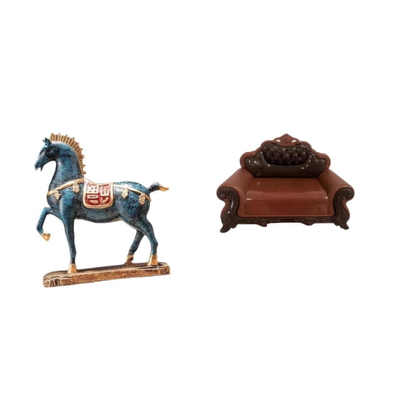CarpNettore Elegant Equine Sculpture and Miniature Sofa Chair Model for Desk Living Room Bookcase Micro Landscape Fengshui Decor and Gift