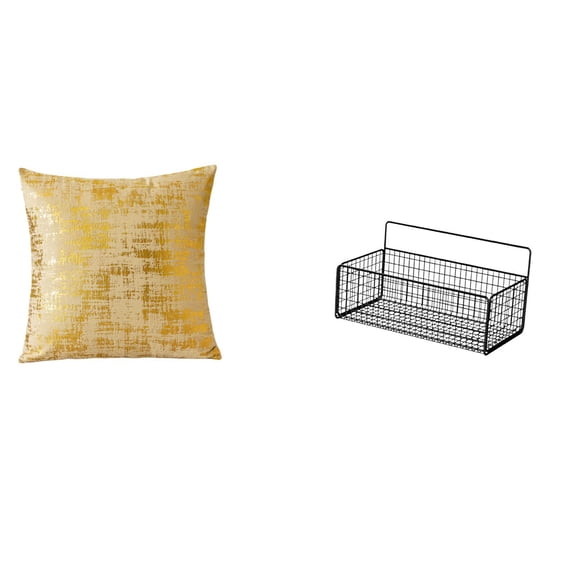 CarpNettore Elegant Living Room Cushion Cover and Metal Wall Organizer Basket Set for Home Office Dorm Car Kitchen Bathroom Storage Decor