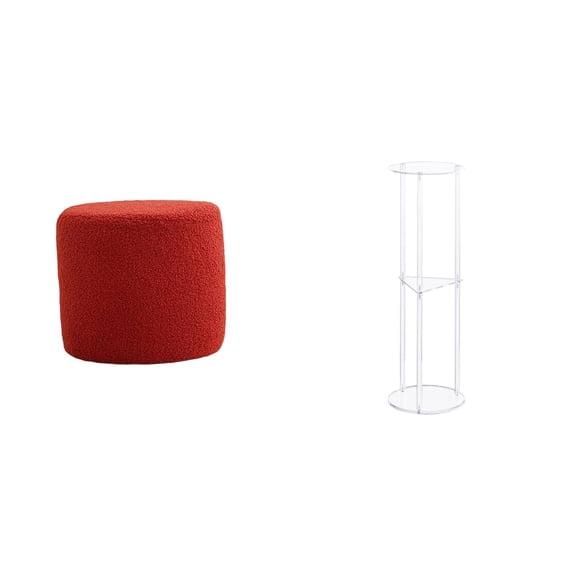 CarpNettore Elegant Ottoman Footstool Bench with Clear Acrylic Side Table for Office Bedroom Nursery Apartment and Balcony Small Space Decor