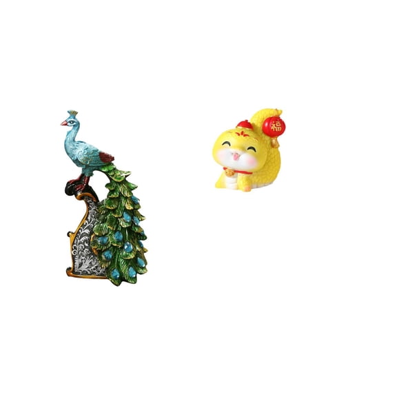 CarpNettore Elegant Peacock and Snake Animal Sculpture Collection Resin Tabletop Ornament for Bedroom Office Living Room Bookshelf Shelf Table Centerpiece Home Decoration