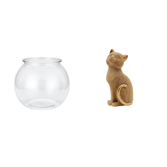 CarpNettore Elegant Resin Fish Bowl Aquarium with Cat Figurine Sculpture for Office Home Tabletop Decor and Living Room Bedroom Bookshelf Display