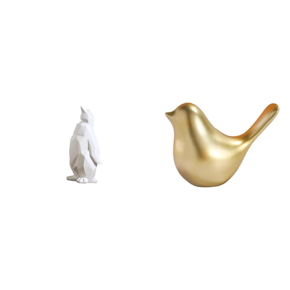 CarpNettore Elegant Resin Penguin and Golden Bird Animal Sculpture Figurine Collectable Modern Decorative Ornament for Housewarming Tabletop Office Decor