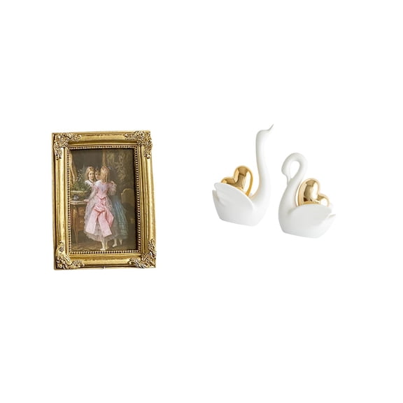 CarpNettore Elegant Resin Swan Photo Frame and Figurine Set for Tabletop Wall Display Bedroom Office Farmhouse Decor with Glass Front Poster Holder