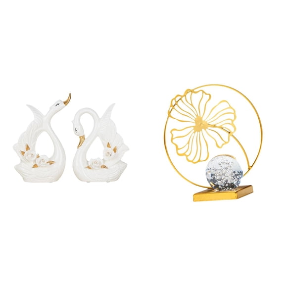 CarpNettore Elegant Swan Leaf Ceramic And Iron Animal Figurine Sculpture Set for Bookshelf Cabinet Office Desk Bedroom Fireplace Decoration Gift