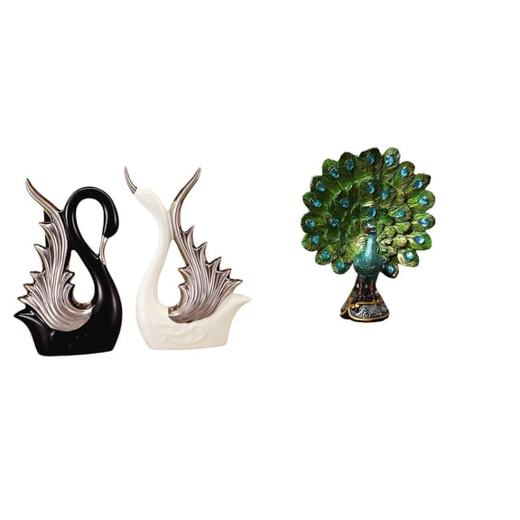 CarpNettore Elegant Swan Peacock Ceramic Sculpture Collection for Shelf Anniversary Fireplace Bedroom Office Living Room Bookshelf Home Decoration