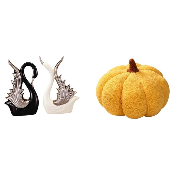 CarpNettore Elegant Swan Pumpkin Ceramic Plush Figurines Decorative Sculpture Collection for Sofa Bed Shelf Fireplace and Bedroom Anniversary Decor