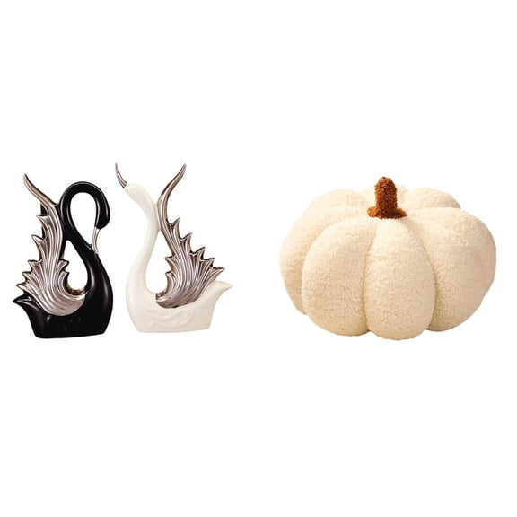 CarpNettore Elegant Swan Pumpkin Ceramic Plush Figurines Decorative Sculpture for Sofa Bed Shelf Anniversary and Halloween Room Ornament Collection