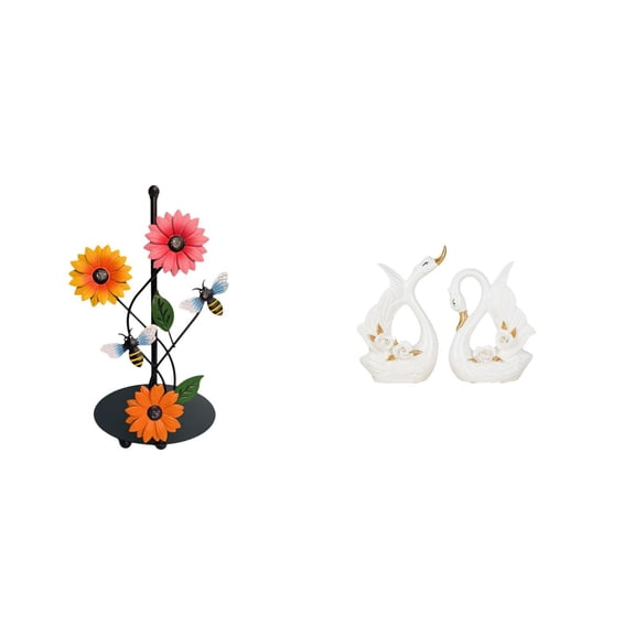 CarpNettore Elegant Swan Sunflower Tissue Holder Decorative Ceramic Animal Sculpture Non Slip Vertical Rack for Home Bookshelf Cabinet Ornament